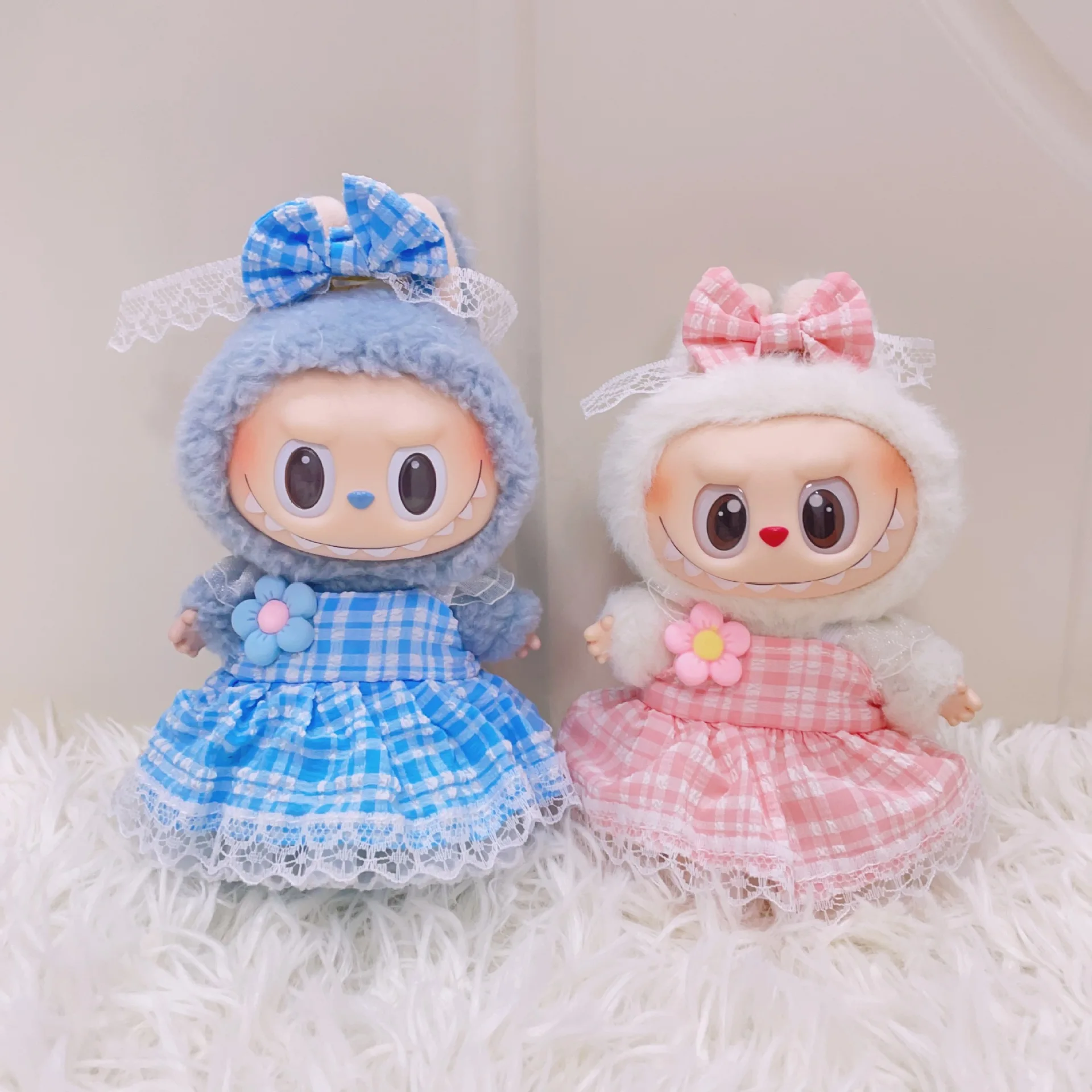 

Clothes For Labubu 15/17Cm Dolls Gen 1-3 Colorful Plaid Bow Skirt With Cartoon Camera Princess Shoes Set Apparel Hanging