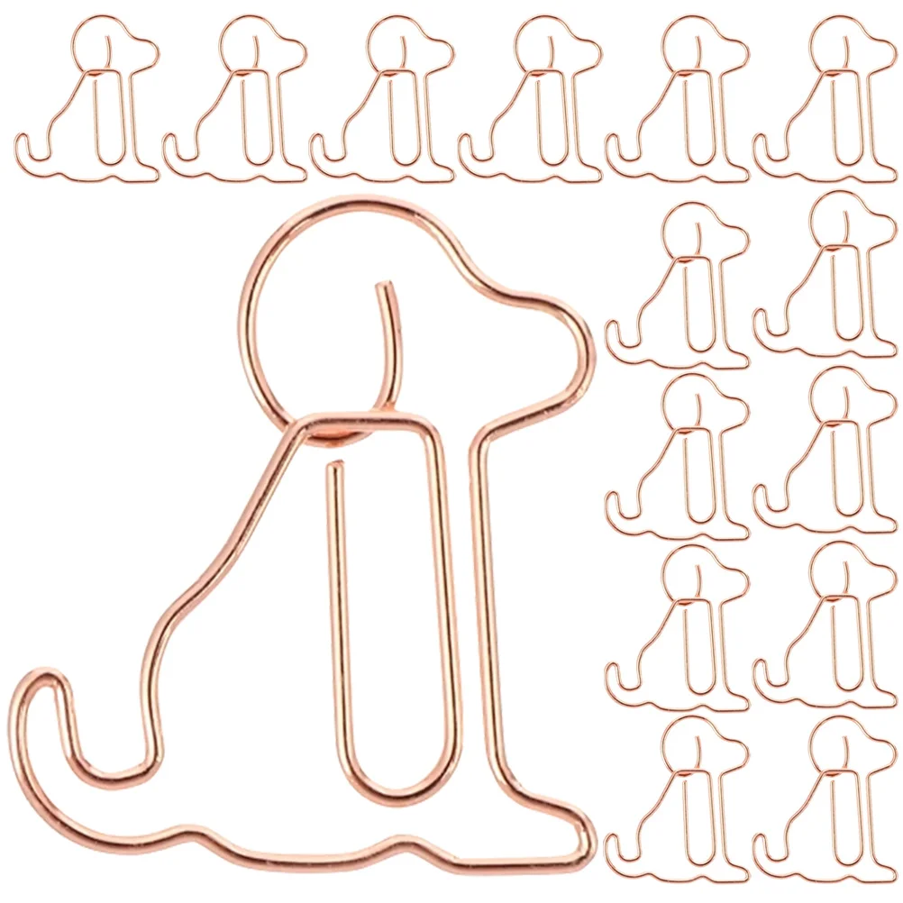 50Pcs Rose Gold Puppy Paper Clip Metal Paper Clamp Cartoon Dog Shape for Office School Documents Notes File Organization