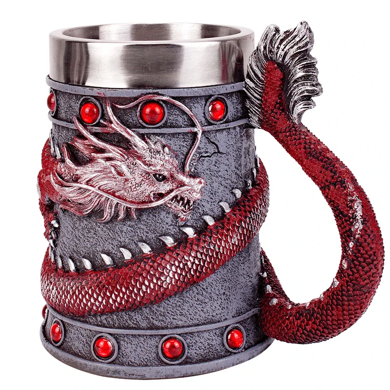 Mighty Asian Dragon Mug Tankard 304 Stainless Steel Resin 3D Retro Beer Tankard Stein Cup Mugs BEST Birthday Gift 600ml 20oz
