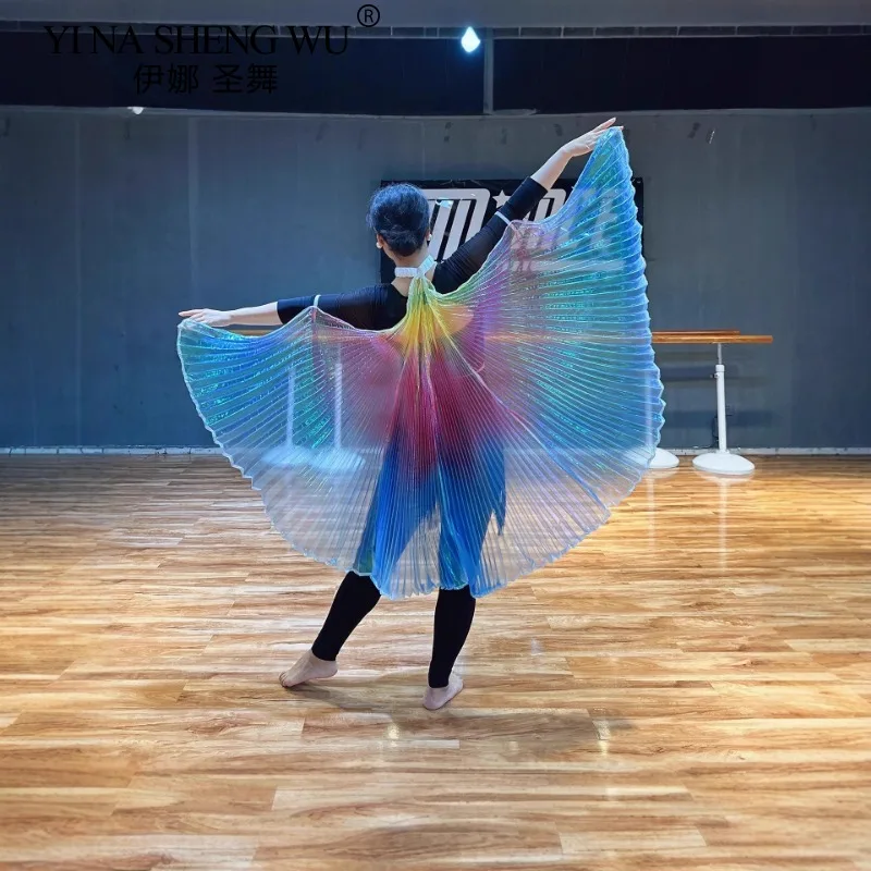 Accesorio de danza del vientre para adultos, gancho de mano con ala trasera, ala transparente colorida, accesorio de rendimiento, capa, ala de escenario para espectáculos de baile