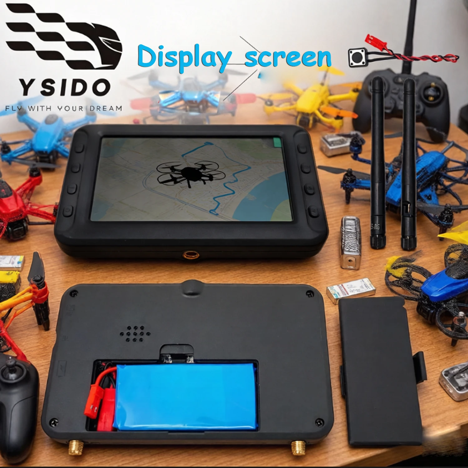 

YSIDO 4.3-inch FPV Display Screen Built-in 5.8GHz 40CH Double Antennas Built-in Battery for RC Quadcopter Drones Multicopter