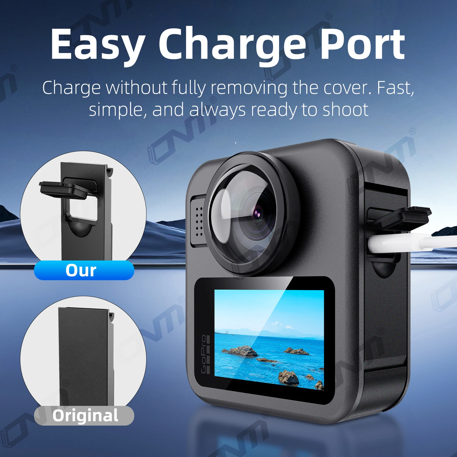 Replacement for GoPro MAX 2 Battery Door Cover Kit, Quick Release Dustproof Side Opening Charging Case Protector