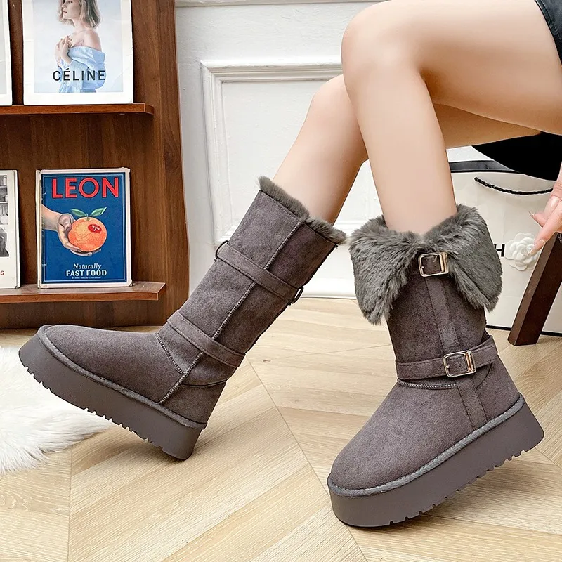 

Thick Soled Cotton Shoes Height Increasing and Plush Long Tube Snow Boots