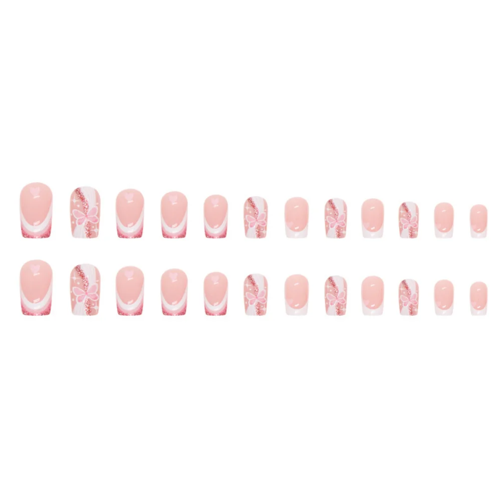 24Pcs polvere d'oro da donna farfalla amore Nail Art unghie finte testa quadrata media lunga unghie finte rifinite pressa rimovibile sulle unghie