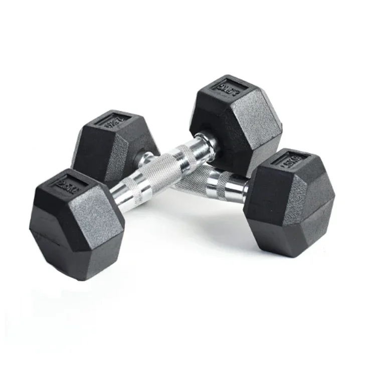 Weight Lifting Fitness Equipment Dumbbell Black Rubber Coated Hex Dumbbell