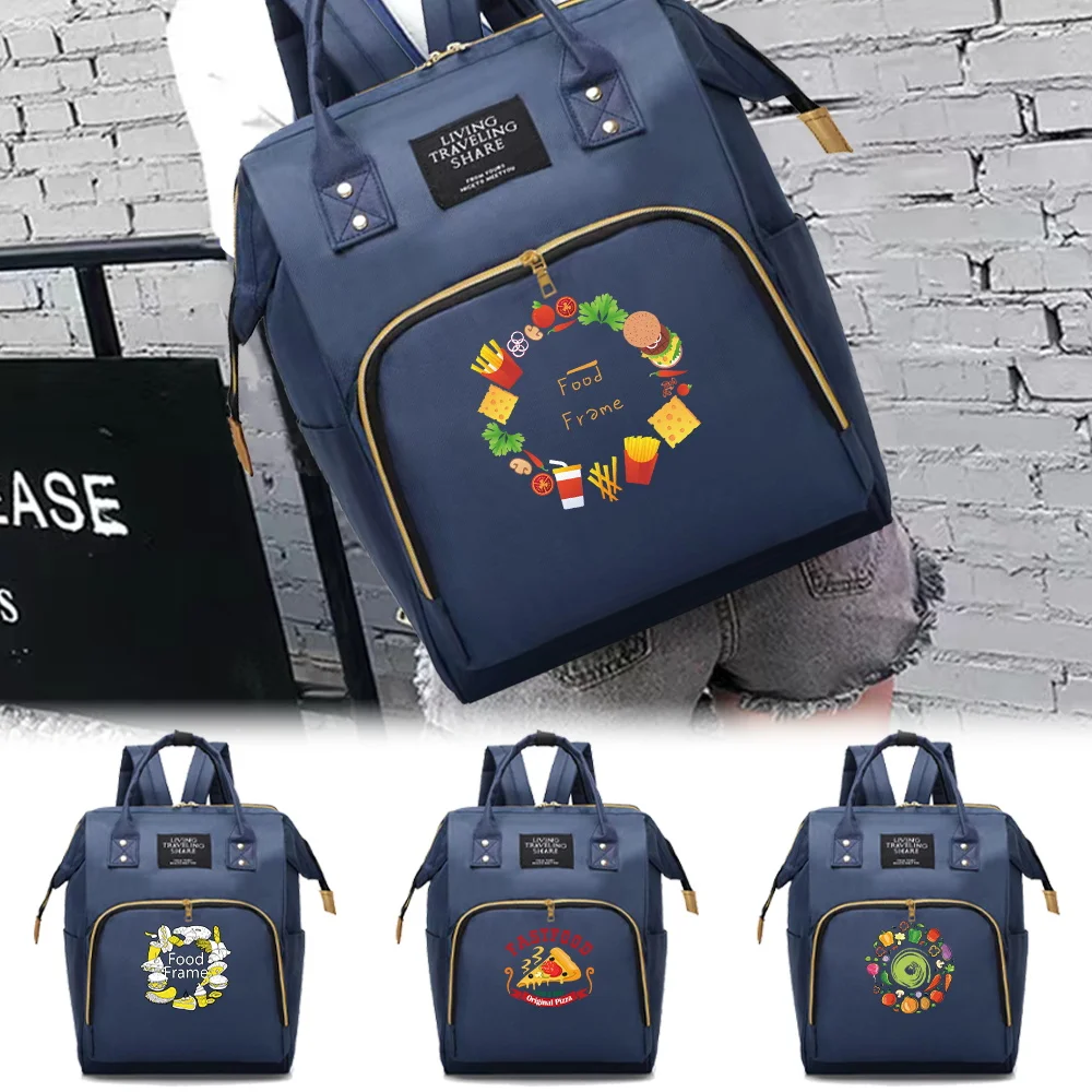

Backpack Fashion Mommy Pack Large Capacity with Compartments Zipper Portable Simple Ladies Casual Food Series Travel Storage Bag