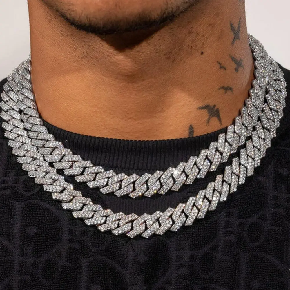 14MM Iced Prong Link Cuban Chain Necklaces for Men Women High Quality Rhinestones Chunky Cuban Chain Punk Jewelry Drop Shipping