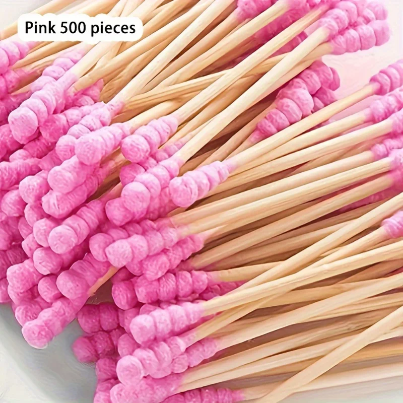 귀, 코 클렌징 및 메이크업용 저자극성 더블 팁 스펀지 500개, 핑크색