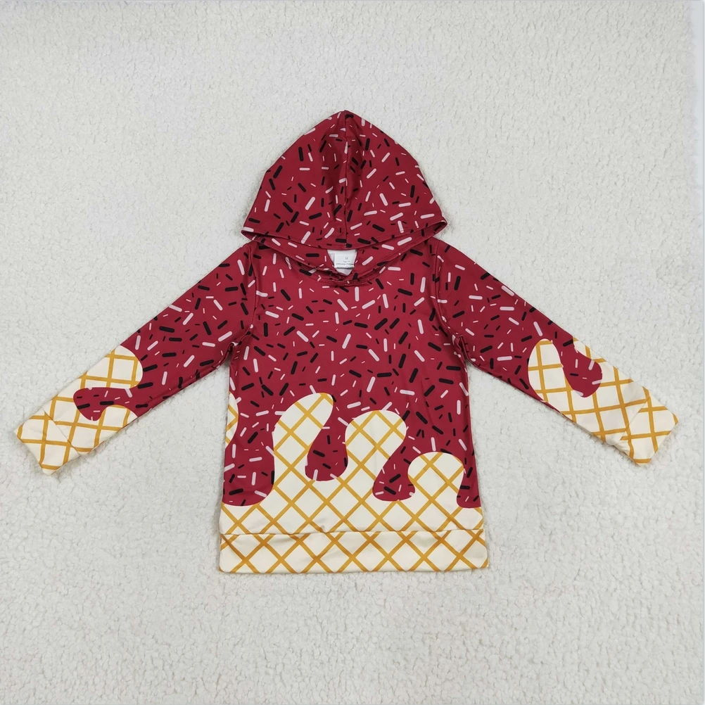 

Wholesale Baby Boy Sweat shirt Children Dark Red Ice Cream Drip Toddler Long Sleeves Sportswear Shirt Kids Clothes Hoodie Tops
