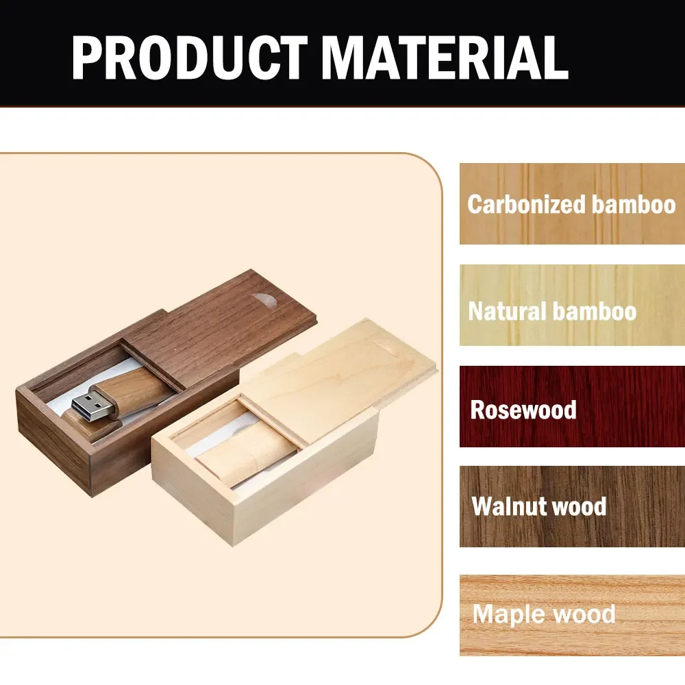 20개/세트 무료 맞춤 로고 나무 USB 플래시 드라이브 메이플 우드 + 박스 펜드라이브 8GB 16GB 32GB 64GB 128GB 메모리 스틱 웨딩 선물