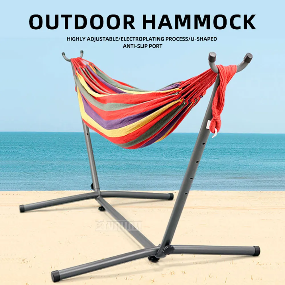 Steel Frame Canvas Hammock, Outdoor Camping Swing Stand Set
