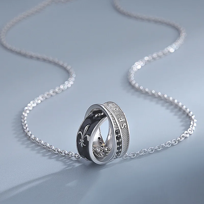 2025 Chivalry Necklace Men's Personalized Hip-Hop Versatile Light Luxury Japanese Double Ring Pendant for Your Boyfriend