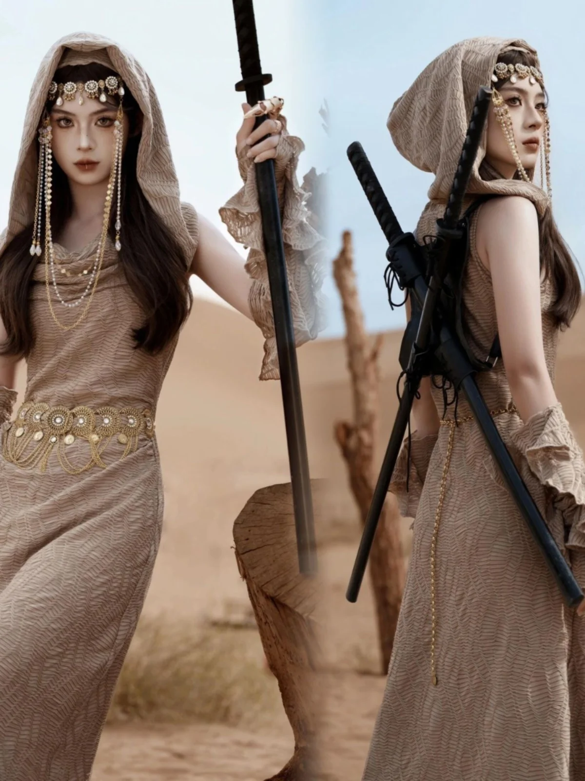 

New Desert Princess Costume Photography Clothing Travel Shoot Xinjiang Desert Sand Dunes Wasteland Ethnic Atmosphere Fashiona...