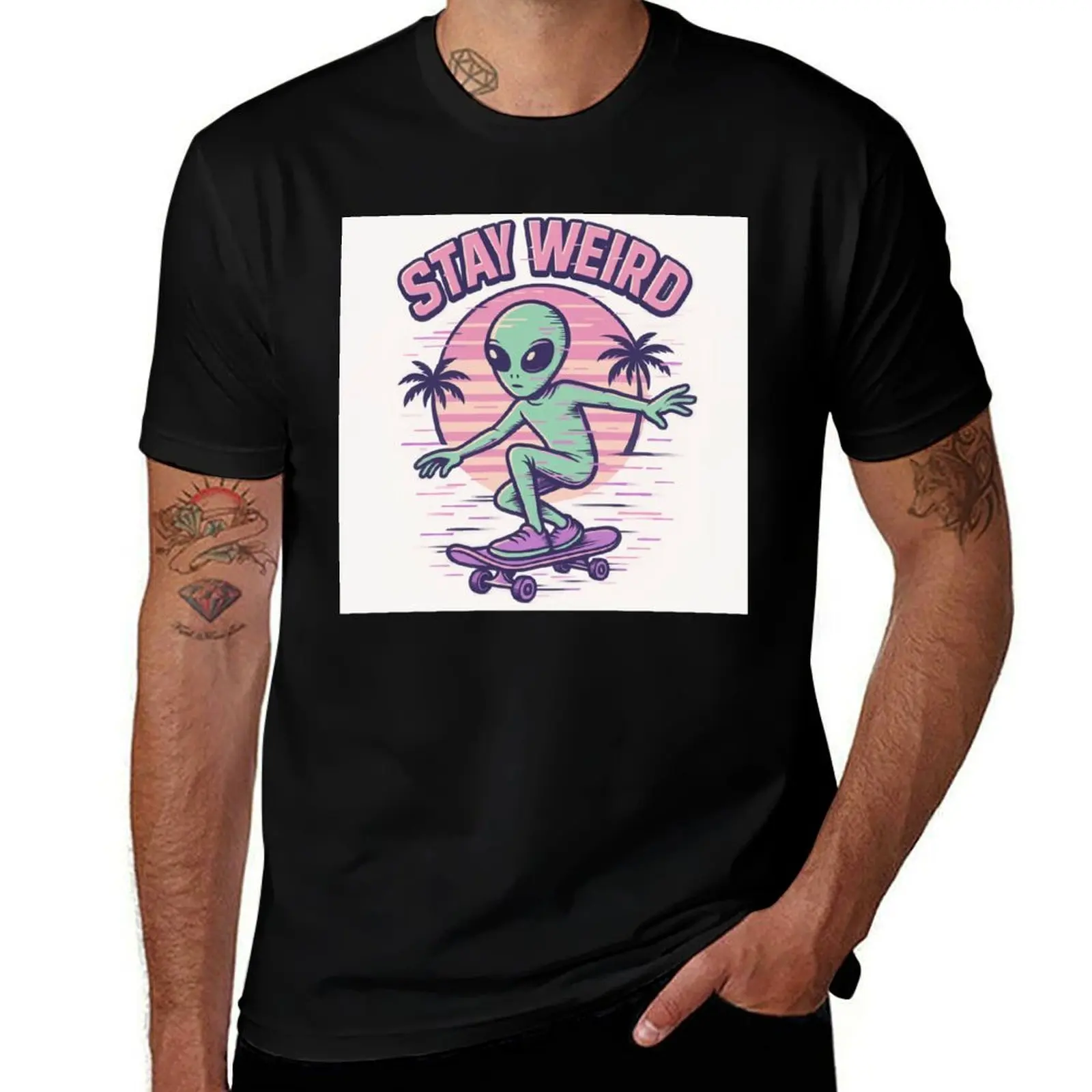 

Футболка Stay Weird, черные футболки с рисунком рэпера, мужская футболка, мужские винтажные футболки