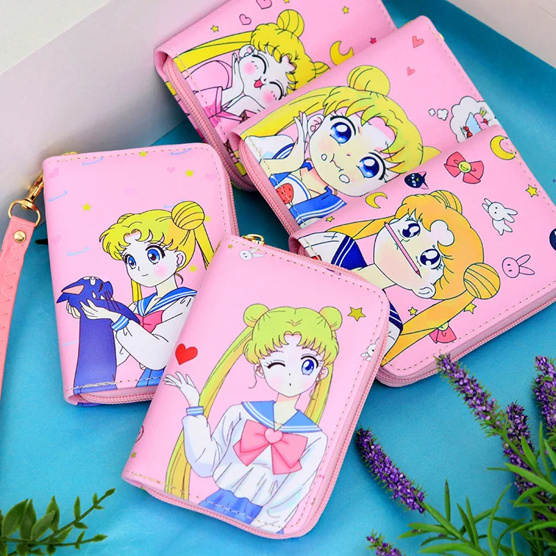 Kawaii Sailor Moon Purse Anime Figure Tsukino Usagi Coin Storage Bag Clip Bank Id Card Pu Pouch Waterproof Woman Festival Gifts