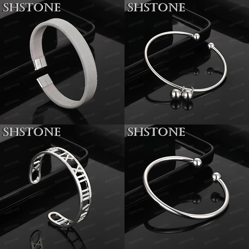 

Fashion 925 Sterling Silver Roman Numerals Mesh Beads Round Open Bangles Christmas Party Simple Fashion Jewelry Gift Accessories