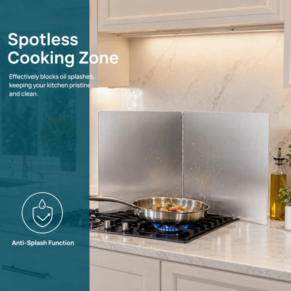 Stainless Steel Stove Splatter Guard Foldable Silver Kitchen Splatter Shield 2 Sided Design Oil Proof Stove Grease Baffle