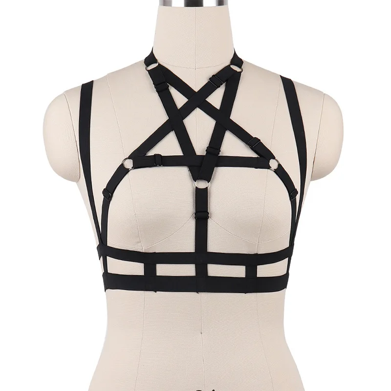 

Bondage Crop Top Cage Harness Bra Elastic Body Harness Bra Color Photos Sexy Dress Lingerie Goth Fetish Harness
