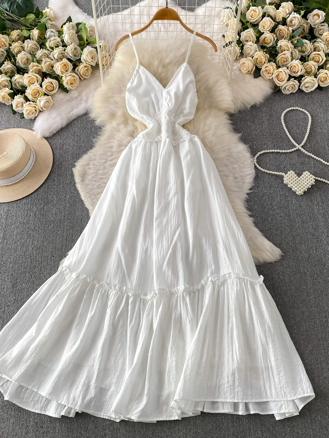 

Летнее женское платье Pure Desire с V-образным вырезом, открытой спиной, кружевной отделкой, поясом на талии, цветочным принтом, длинное, для города, А-силуэт