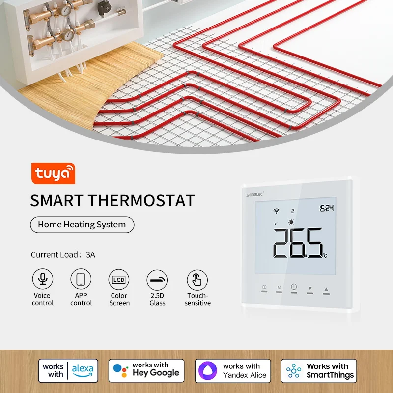 Termostato Wifi inteligente para calefacción de suelo, controlador remoto de temperatura de habitación de agua, Tuya, Google Home