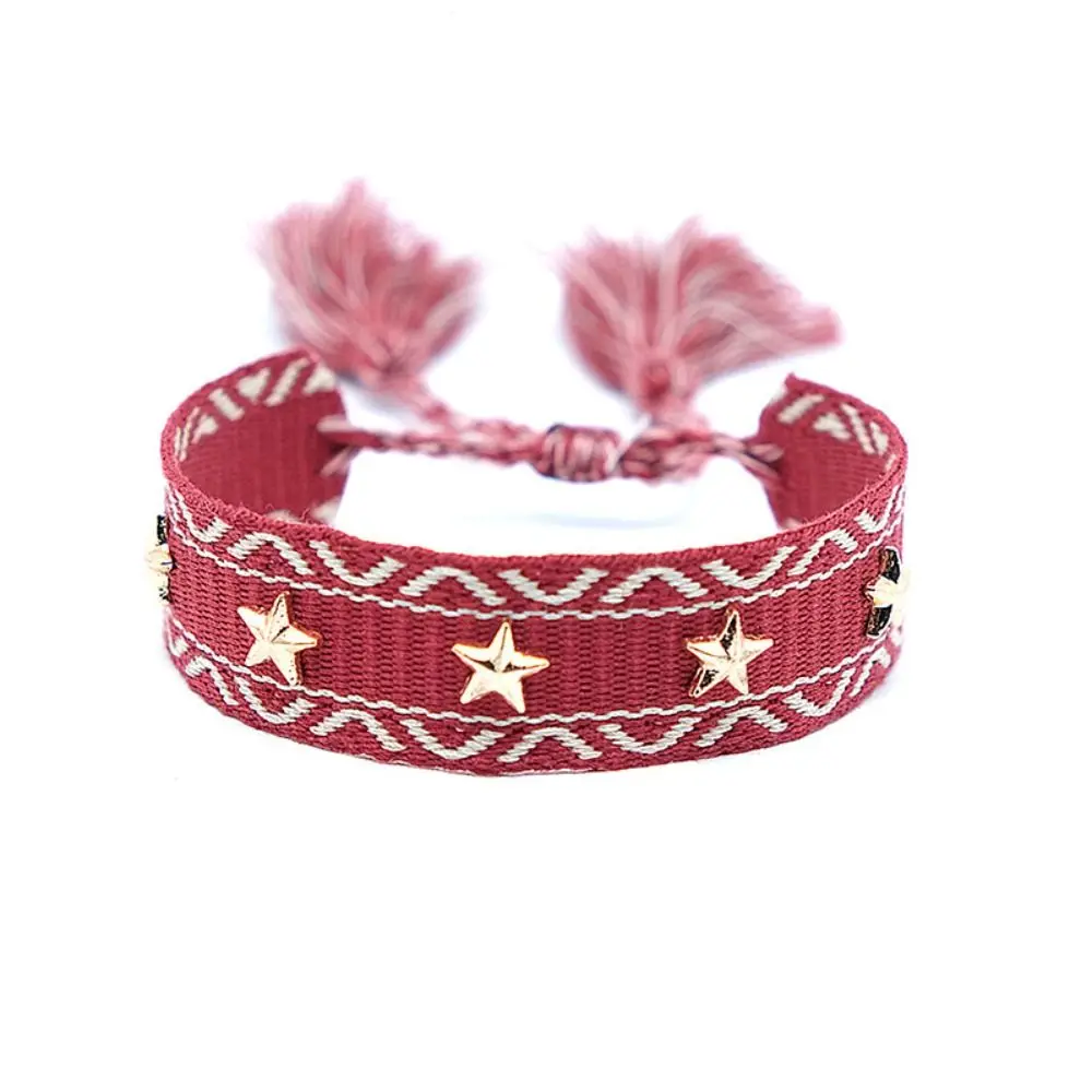 Polyester Handcrafted Bracelet Star/Heart Accent With Woven Tassel Bohemian Wristband Fashion Accessory Tassel Detail