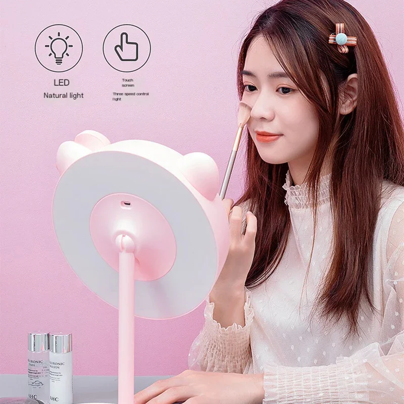 Anime Hello Kitty Led Light Tricolor Spiegel Kawaii USB Kt Nachtlampje Make-up Spiegel Dual Purpose Desktop Slaapzaal Meisjes Cadeau