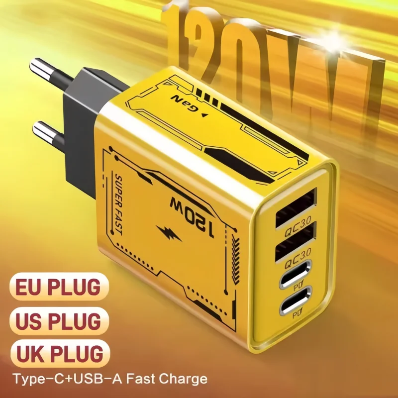 120W 4 Ports Fast Charger USB PD Quick Charger For iPhone Samsung Xiaomi POCO Oneplus Type-C Wall Adapter Mobile Phones Charger