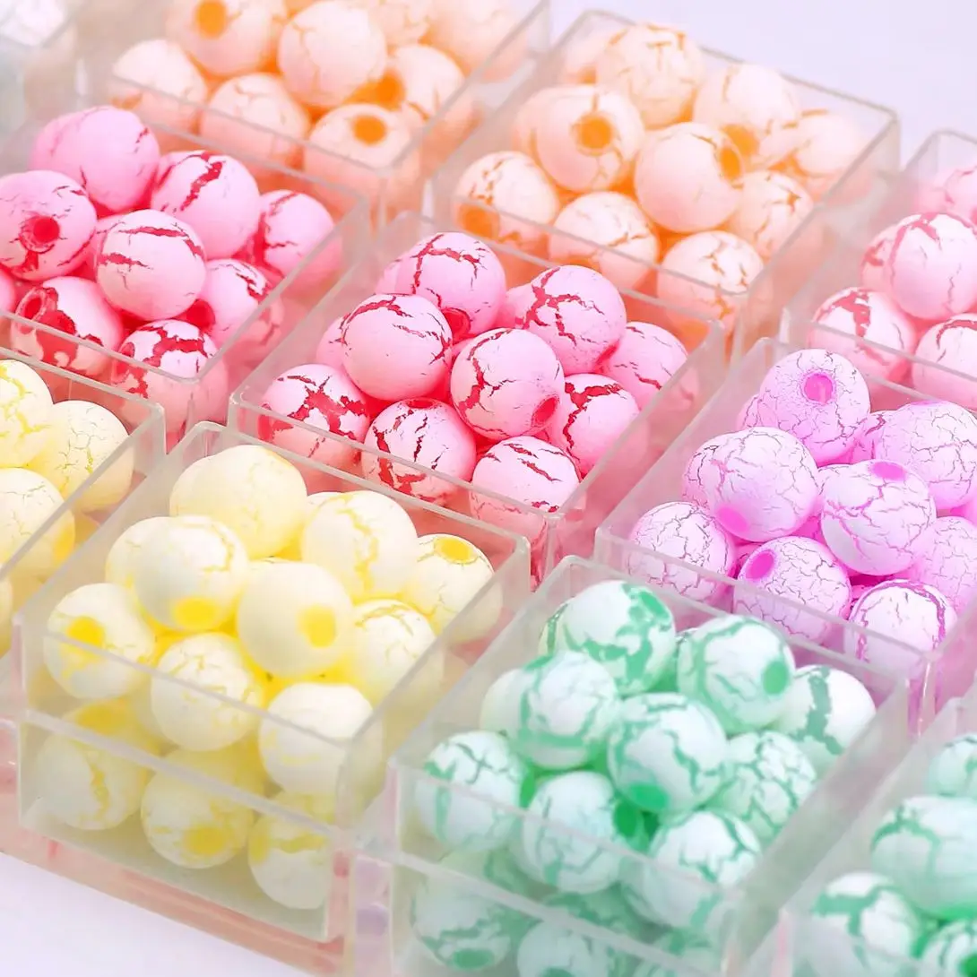 8colors 8mm 400Pcs Round Crack Acrylic Loose Beads for Making DIY Bracelets Necklaces Keychains Various Jewelry Accessories