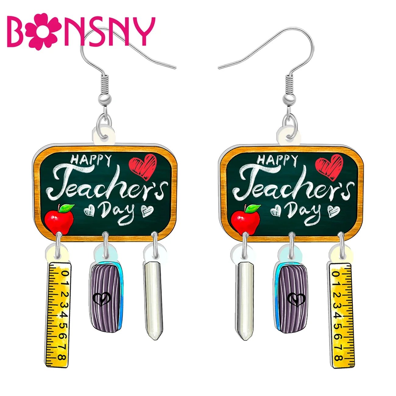 BONSNY Novelty Acrylic Blackboard Sets Drop Dangle Earrings Back to School Charms Gifts Decorations For Women Girls Kids