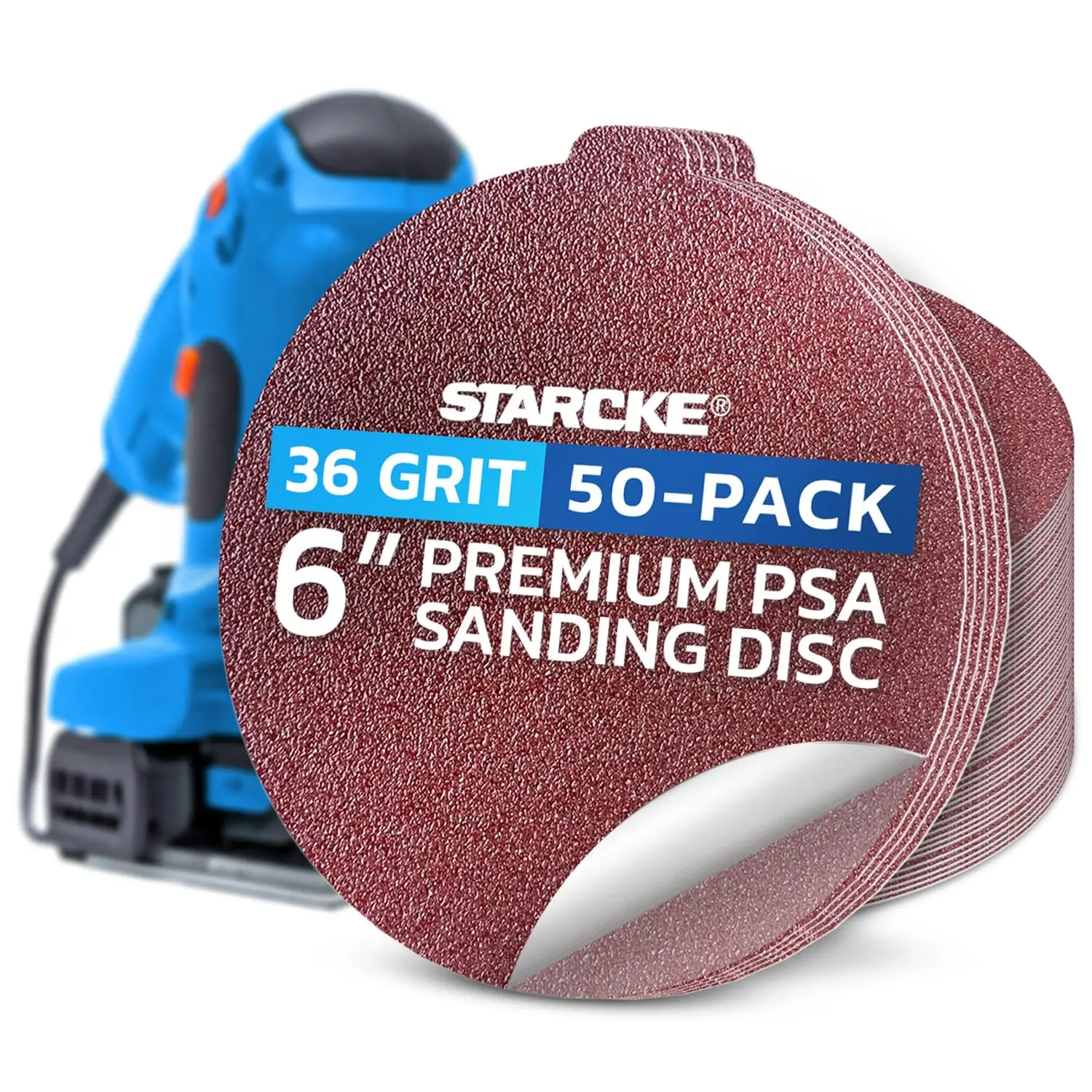 

50-Pack Premium 6-Inch Sanding Discs, 36 Grit Self-Adhesive Pads for Car, Wood, Metal & Paint