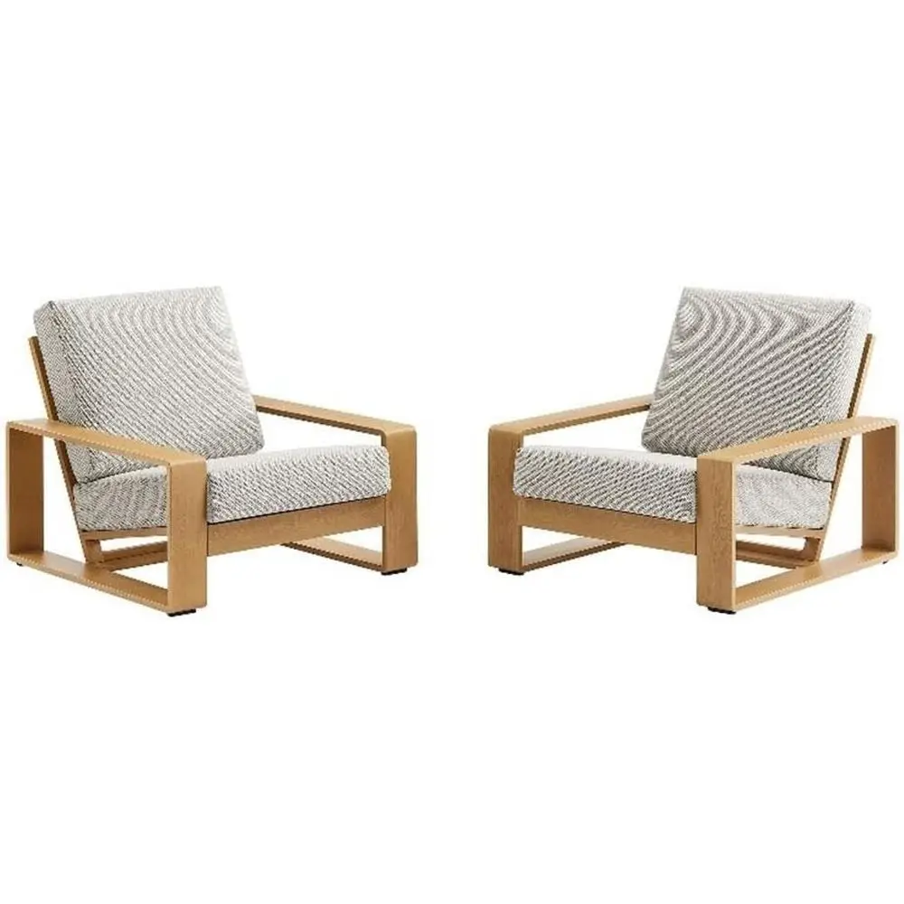 

Lirienne aux Wood Set o 2 Outdoor Armchairs in Ivory Natural – All-Weather Backyard Patio Accent Chairs with Weather-Resistant W