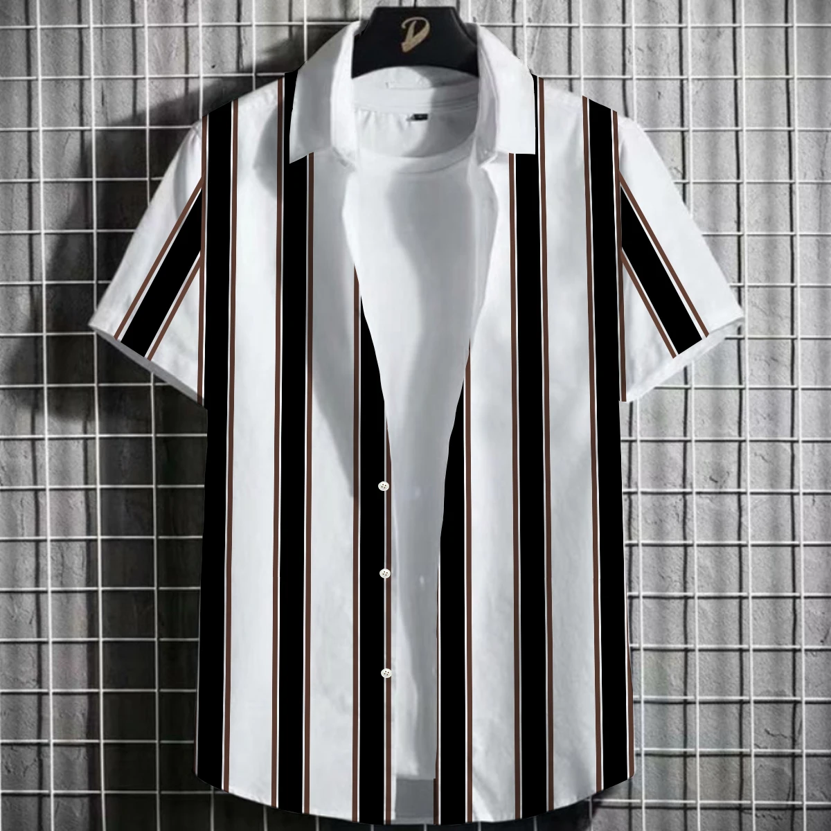 2023 Strepen Eenvoudige Casual Shirts Mannen Europese Size Mannen Hawaiian Shirt Mannen Shirts Mode Korte Mouw Caual Ademend top
