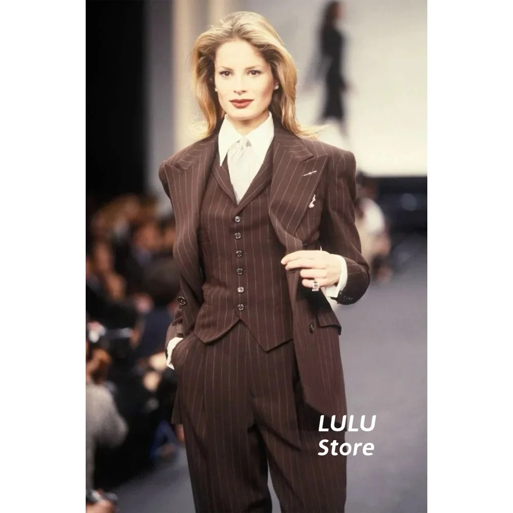 

Women Suit 3 Pc Single-Breasted Brown Notched Lapel Design Formal Office Custom Woman Jacket+Pants+Vest Fashion Vestidos