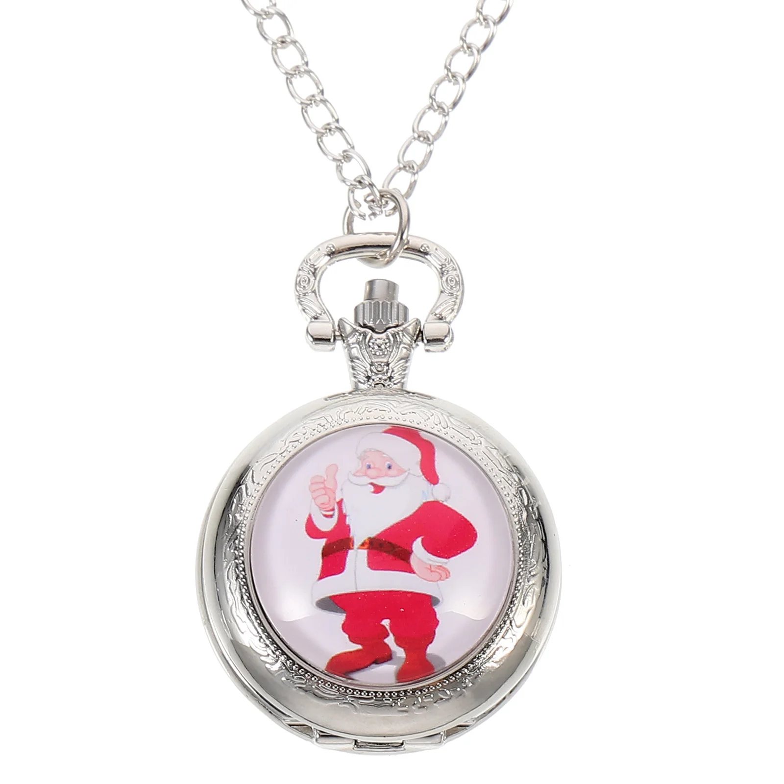 1Pcs Vintage Pocket Watch Retro Xmas Theme Santa Pattern Hanging Watch Durable Practical Xmas Decoration