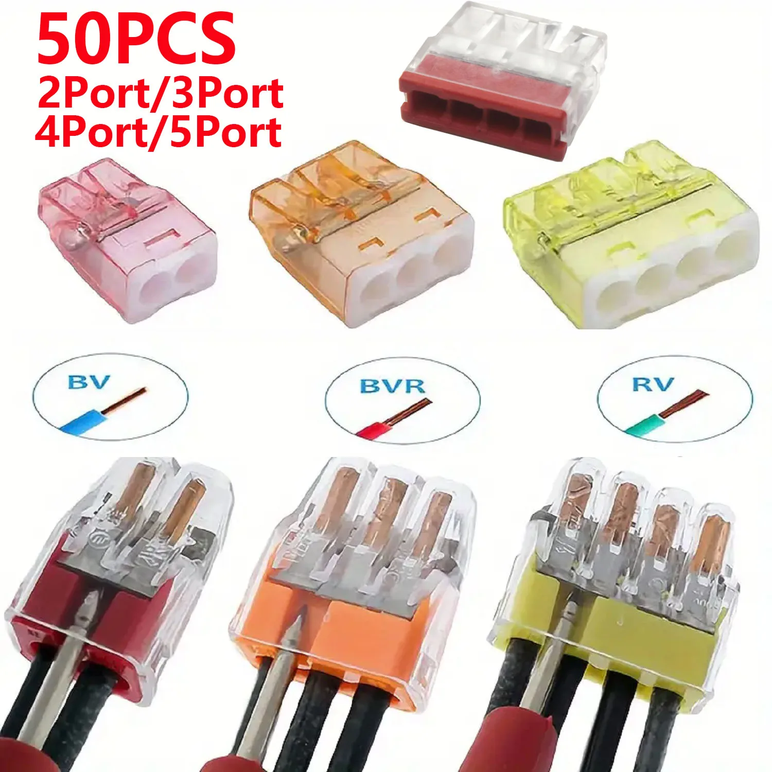 50 Pieces 2/3/4/5 Pin Quick and Easy Wire Connectors, Compact Crimp Wire Connectors, Awg 20-14