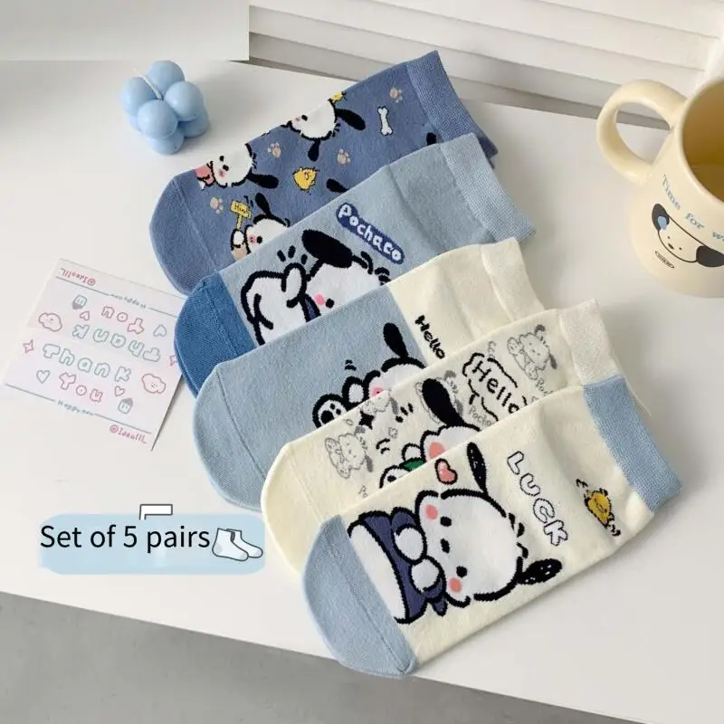 

Sanrios Cute Socks Pochacco Kawaii Socks Breathable Casual Comfortable Versatile Sweet Simple Short Print Fashion Hot Selling