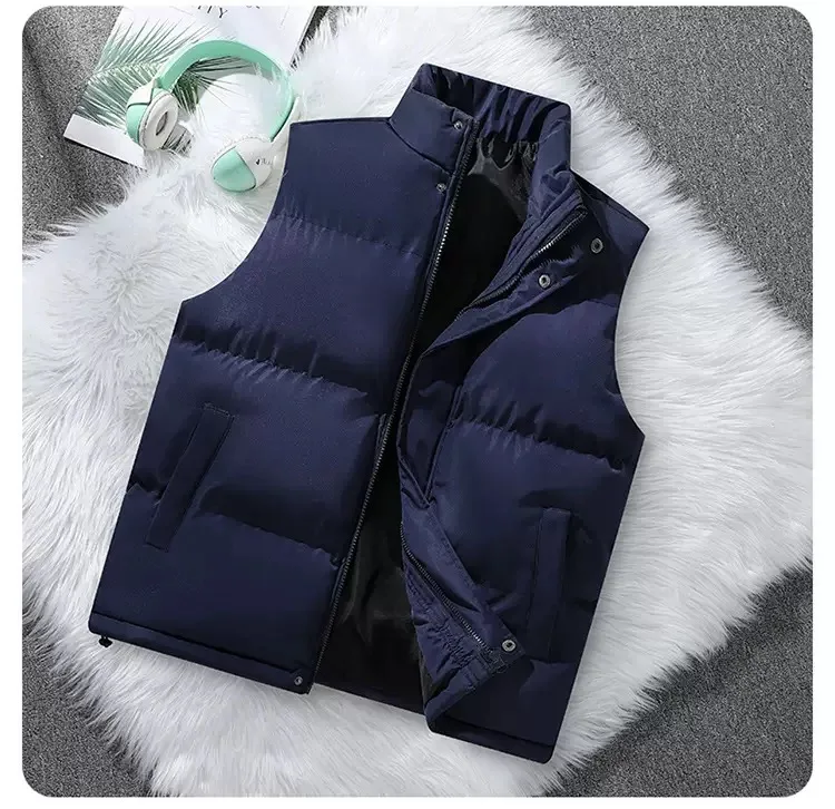 Colete de algodão jaqueta masculina novo puffer sem mangas casacos dos homens jaqueta de cor sólida inverno quente outwear blusão roupas