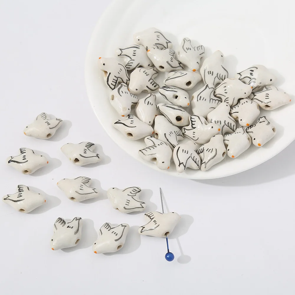 10pcs Hand Painted Dove Birds Ceramic Beads Cute Animal Pigeon Porcelain Bead For Jewelry Making DIY Bracelet Necklace Earring