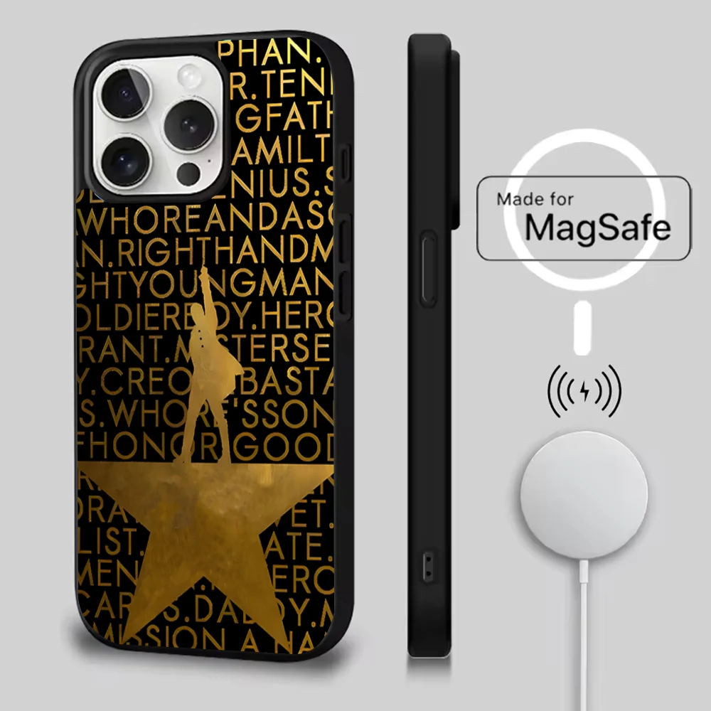 حافظة هاتف هاميلتون الموسيقية لهواتف iPhone 16,15,14,13,12,11,Pro,Max,Plus,Mini,SE شحن لاسلكي مغناطيسي جديد Magsafe