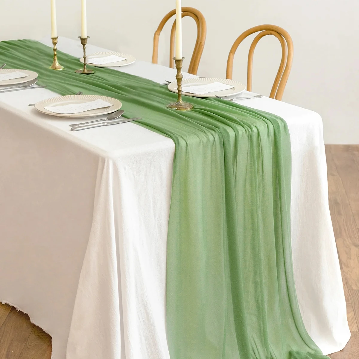 Chemin de table en mousseline semi-transparente, décor de table en gaze, décor de mariage et de Noël, couverture de table pour la maison, décor de