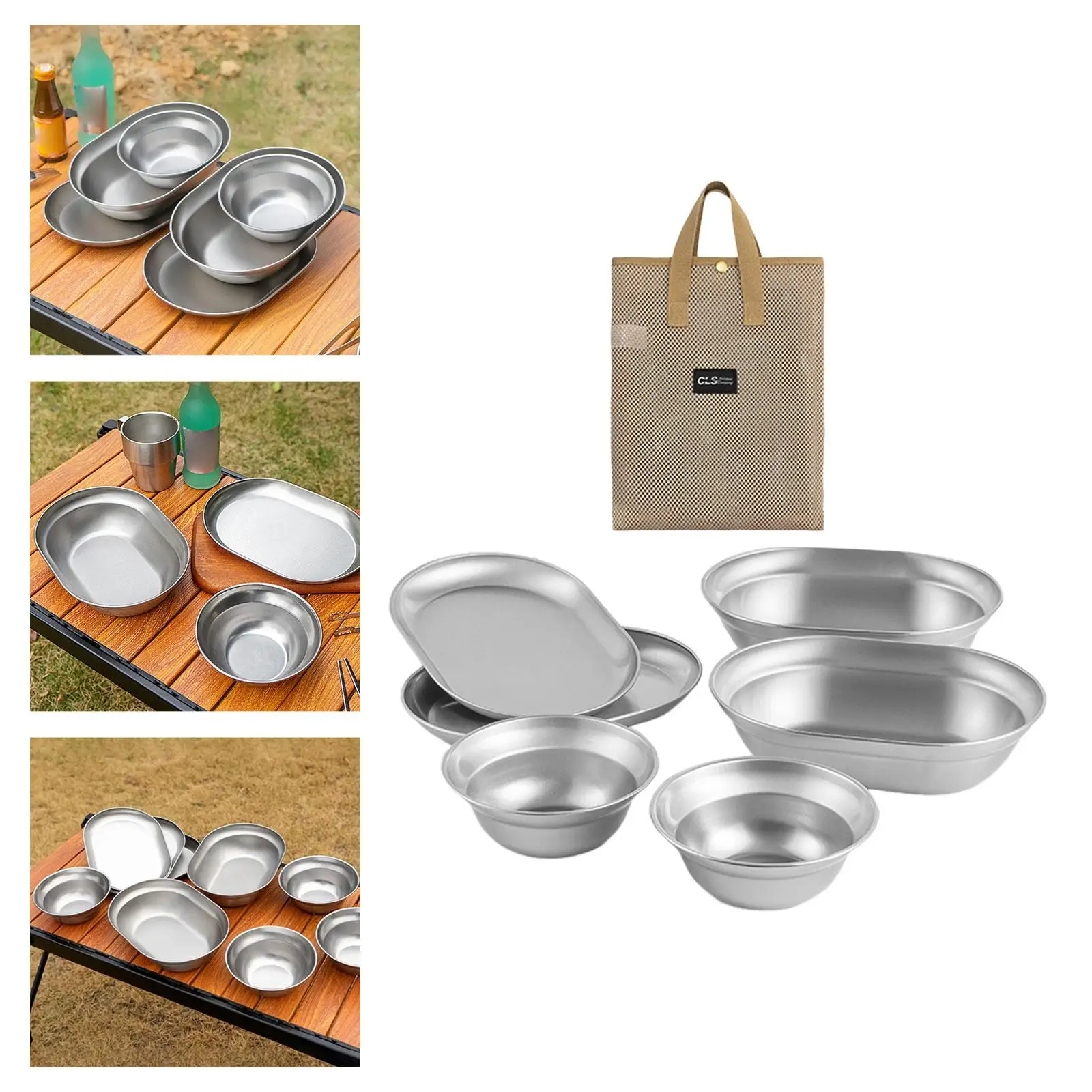 Stainless Steel Plates and Bowls Camping Set Lightweight for Camp Home