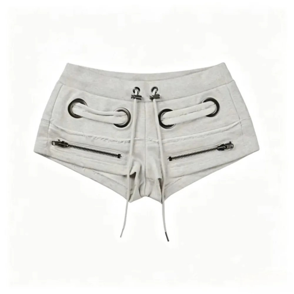 Shorts Retro Estilo Spice Girl con Cierre y Cordón, Diseño Moderno, Cintura Baja, Corte A, Super Cortos