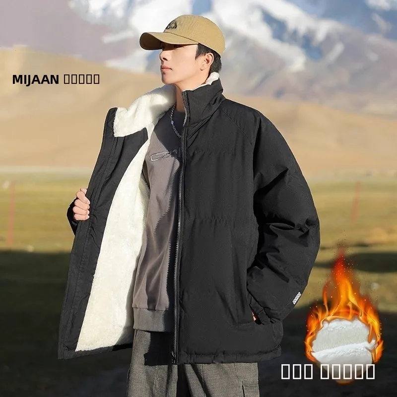 

Thiened Lamb Velvet Cotton Jaet Men Women Winter New Sle Warm Cold Proof Stand Collar Cotton Coat Fce Lined Outerwear