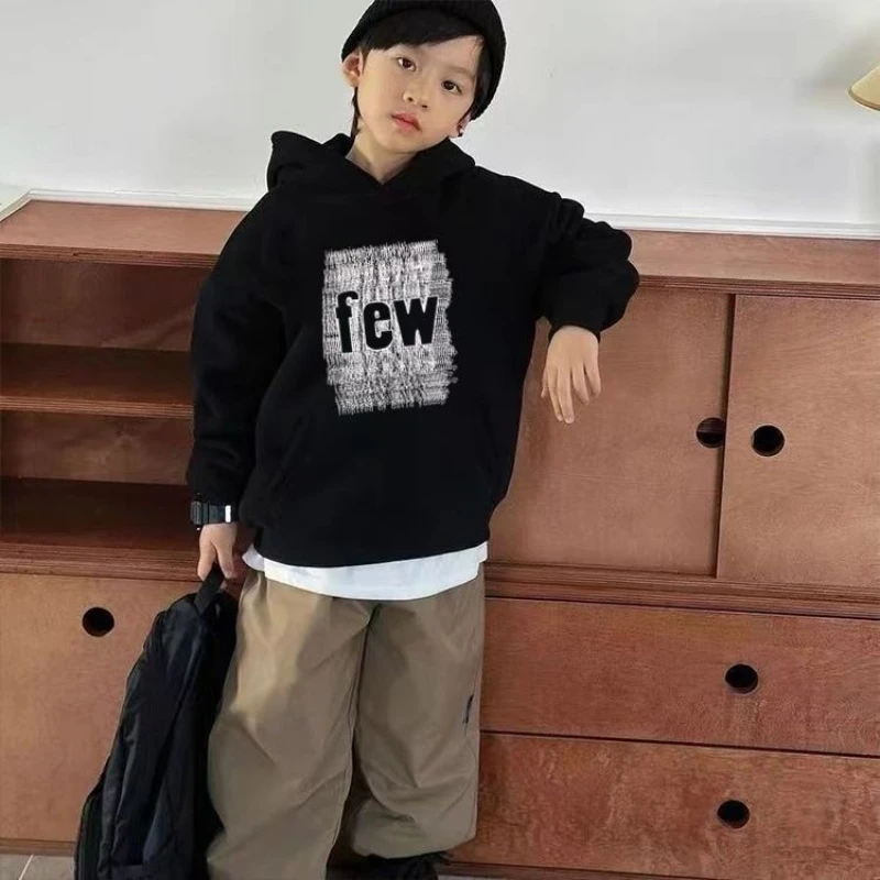 2026 Autumn Winter Boys Fleece Lined Hoodie Fashion Casual Pullover Sweatshirt Kids Warm Hooded Top