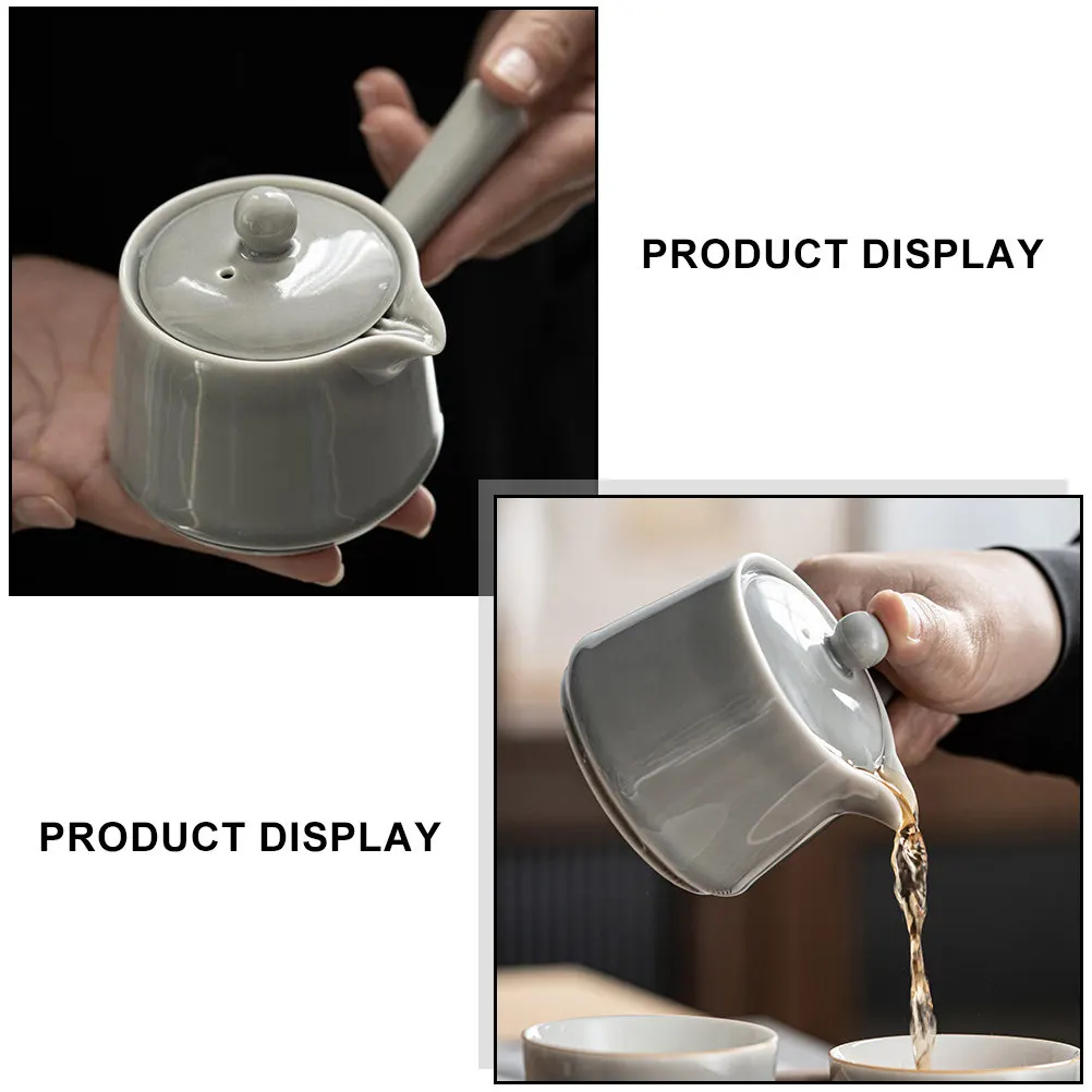 Tetera de Cerámica Estilo Japonés para Té Verde Sencha Matcha, Superficie Lisa, Diseño Minimalista, Color Gris Claro, para Cocina