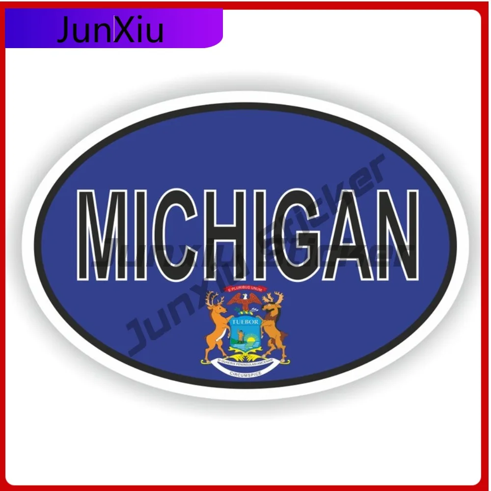 

Michigan City Oval Sticker With National Flag Badge Sticker Decorative Scratch Cover Waterproof Decals Bumper Camping Car Decor