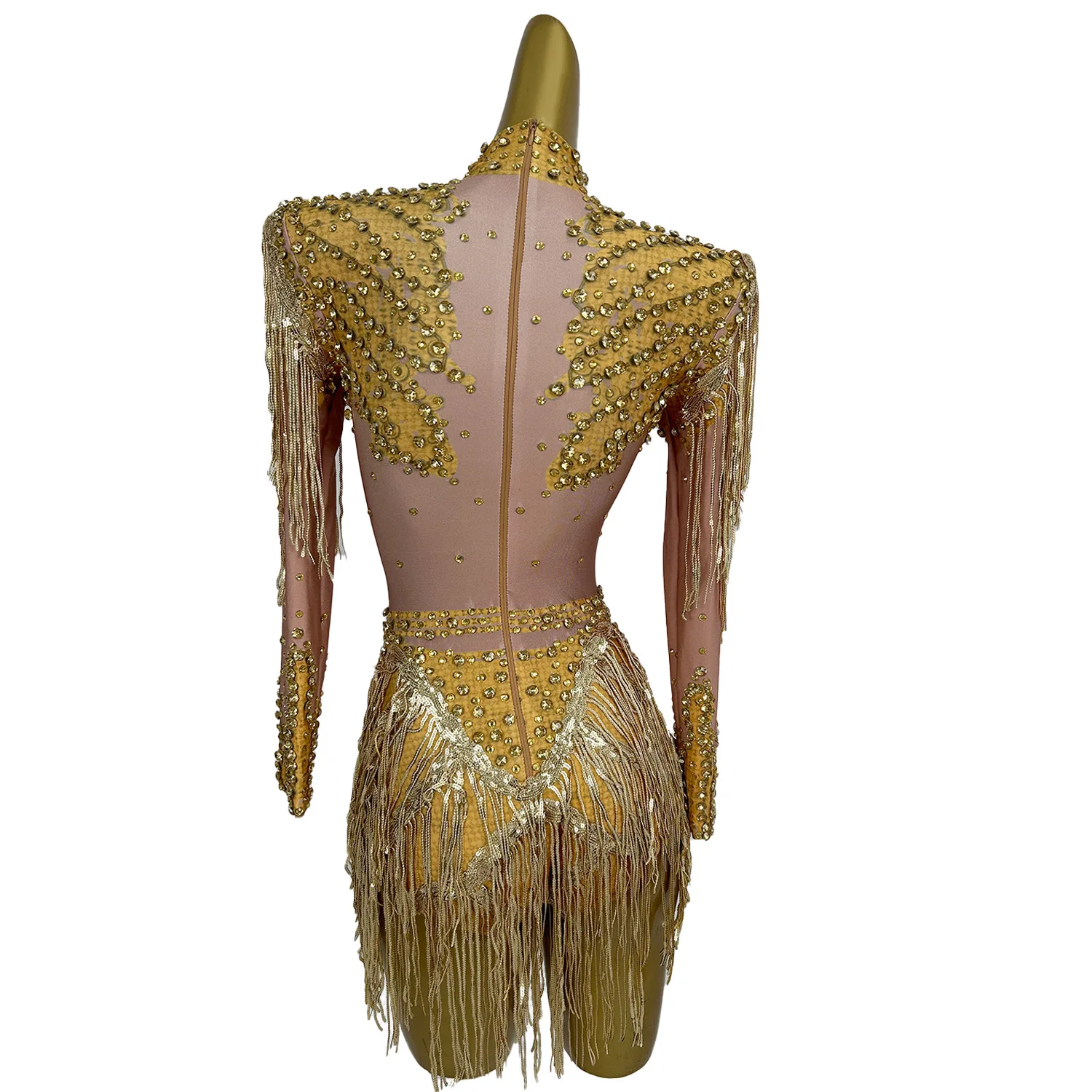 Blinkende Gold Pailletten Fransen Body Frauen Sexy Bühne Leistung Tanz Kostüm Nachtclub Trikot Feiern Outfit Xinniang