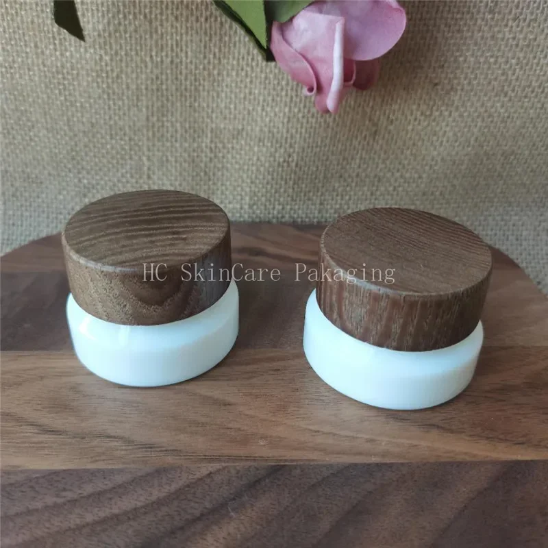 

Skin Care Packing White Porcelain Glass Jar with Dark Wood Lid Cosmetic Containers Cream Jar Bulk cosmetic container for women