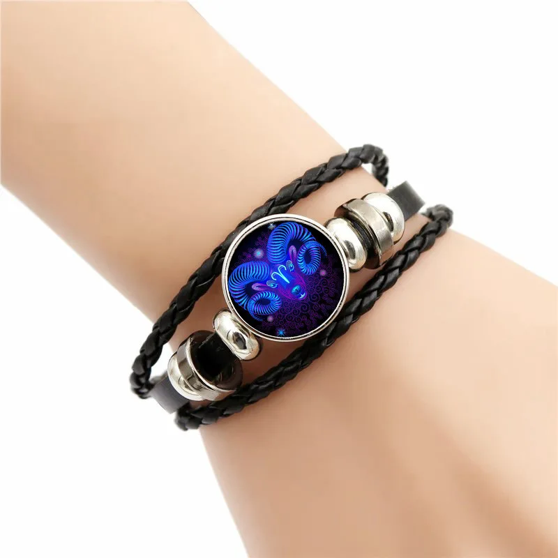 Twelve Constellation Luminous Leather Bracelet