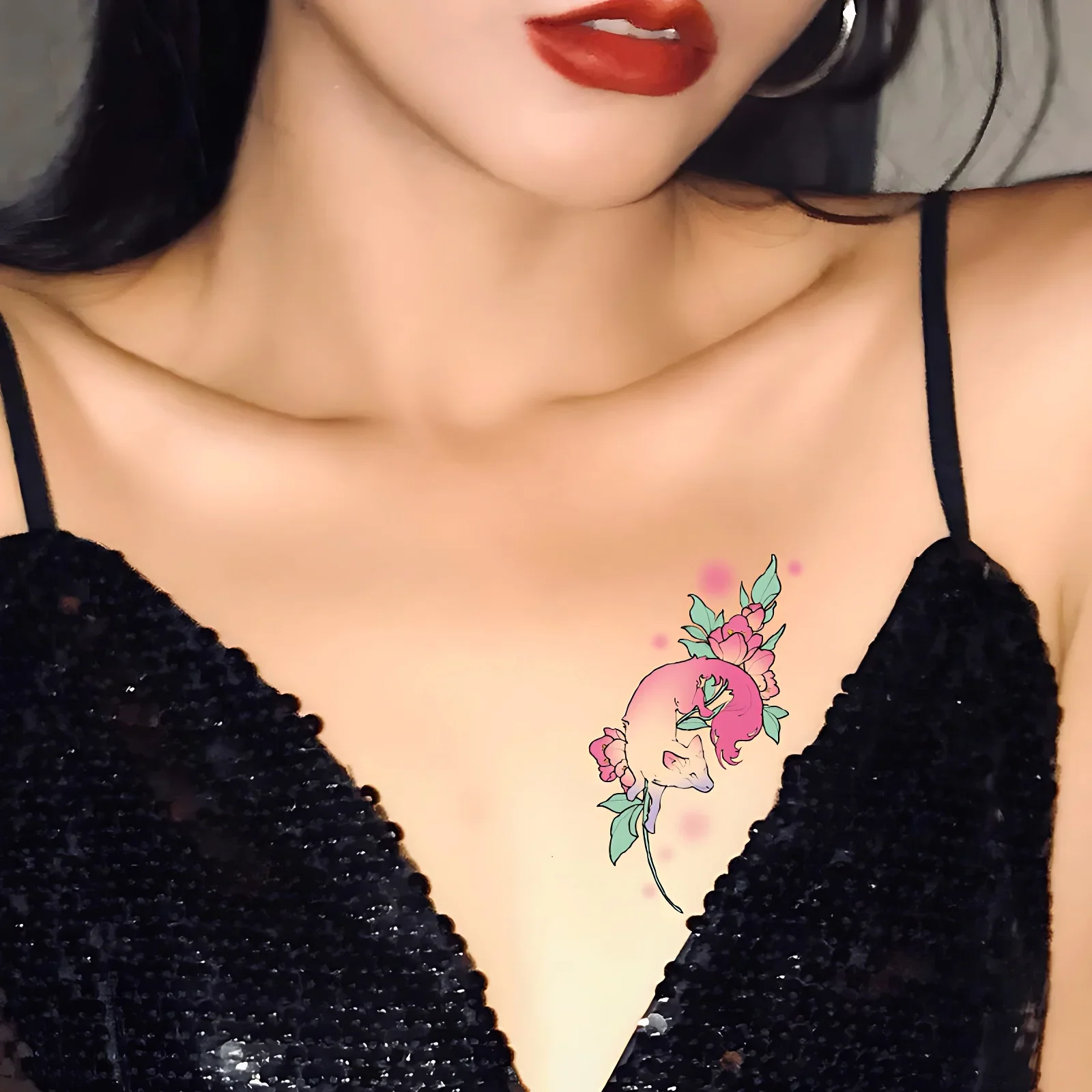 30pcs/set Aesthetic Flower Fake Tattoo Sticker for Women Grils Leg Neck Arm Hand Fox Morning Glory Ginkgo Leaf Tattoo Adhesive